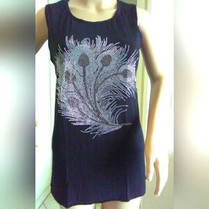 BNWT TANK TOP BY SHINY SUPER SOFT SZ. ONE SIZE BLACK W/ SILVER STUDS ( FEATHER)